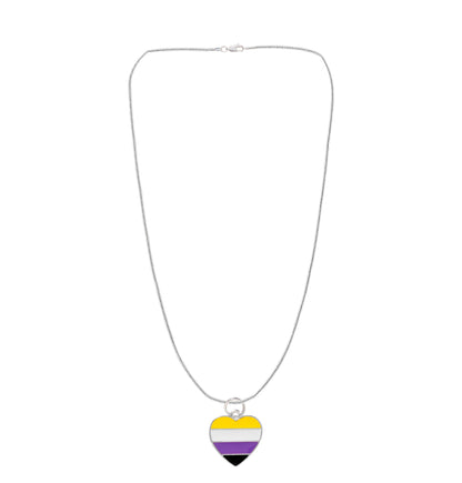 Nonbinary Flag Heart Charm Silver Necklaces Wholesale Packs