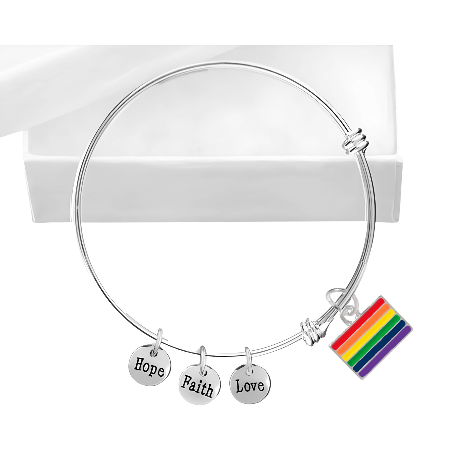 Rainbow Rectangle Shaped LGBTQ Pride Flag Charm Bracelets, Awareness