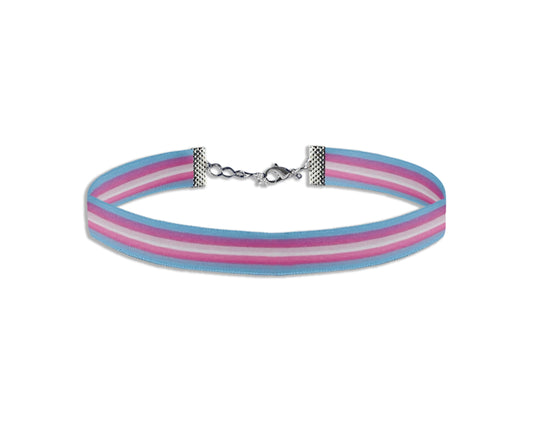 Bulk Transgender Flag Striped Choker Necklaces, LGBTQ Gay Pride