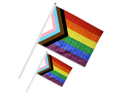 Small "Progress Pride" by Daniel Quasar Flags on a Stick, Bulk Gay Pride Parade Flags