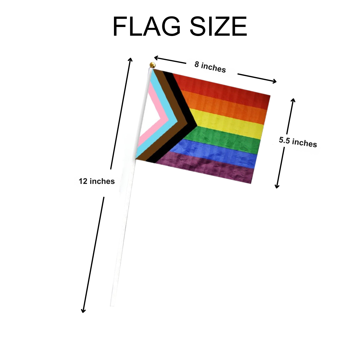 Small "Progress Pride" by Daniel Quasar Flags on a Stick, Bulk Gay Pride Parade Flags