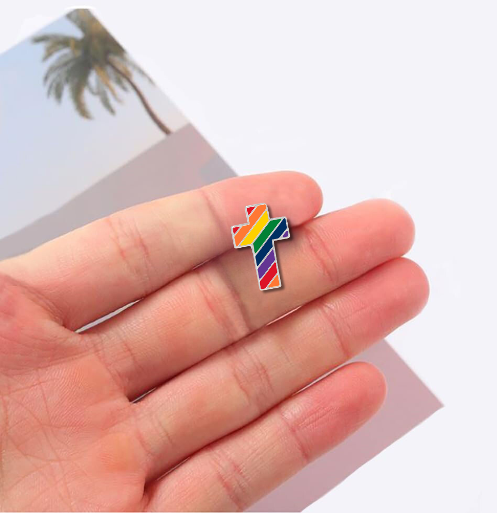 Bulk Rainbow Cross Shaped Pins, LGBTQ Gay Pride Awareness