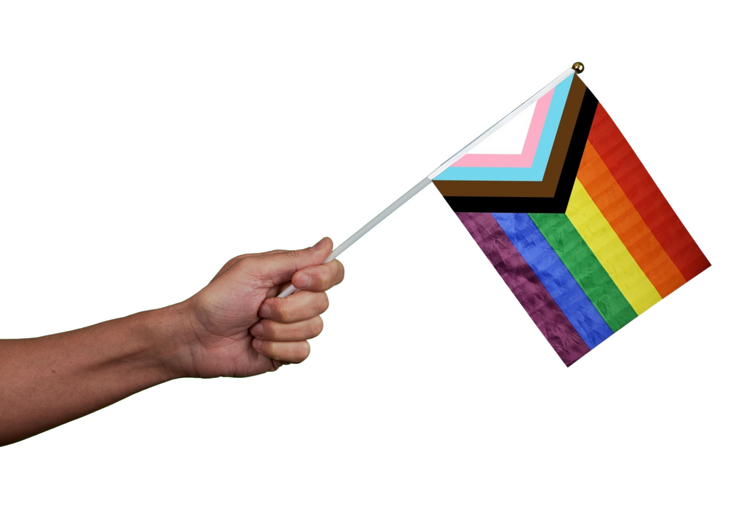 Small "Progress Pride" by Daniel Quasar Flags on a Stick, Bulk Gay Pride Parade Flags