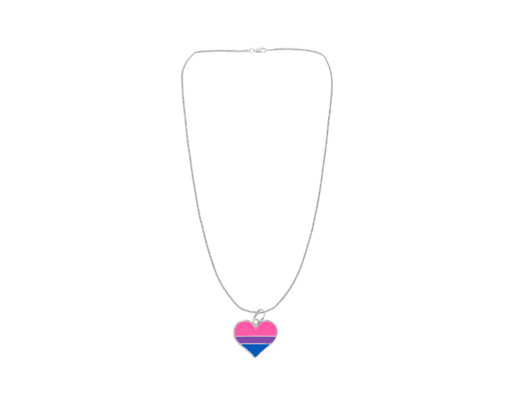 Wholesale Bisexual Heart Charm Necklaces, LGBTQ Gay Pride Awareness