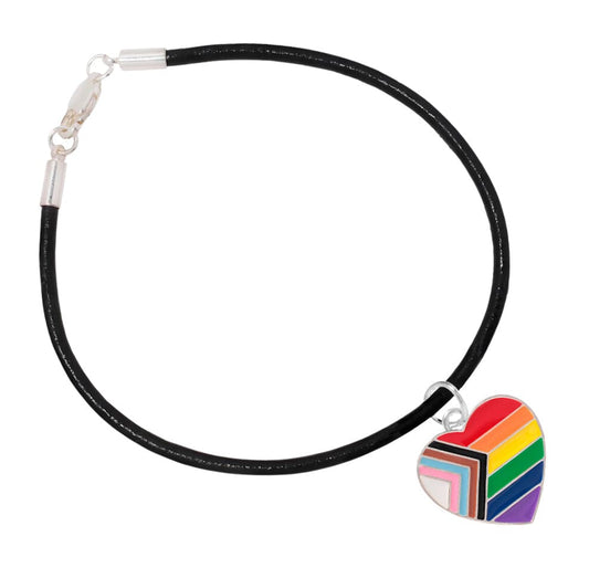 Daniel Quasar Heart Charm Black Cord Bracelets, Gay Pride Awareness 