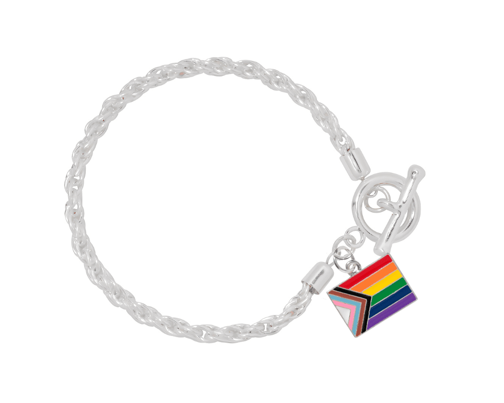 "Progress Pride" Flag by Daniel Quasar Chunky Charm Bracelets