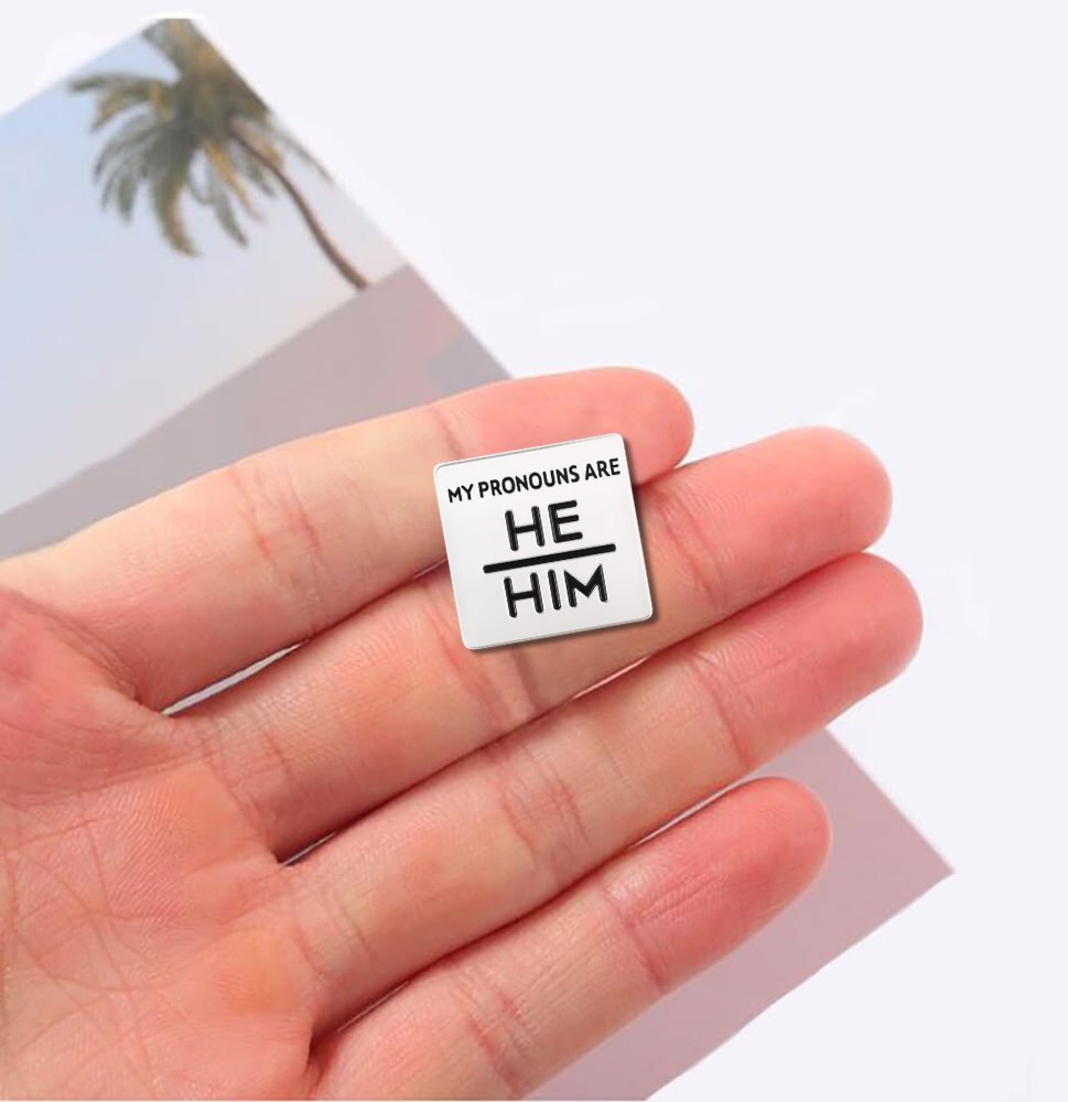 He/Him Square Pronoun Pins for Gay Pride, Wholesale Pronoun Jewelry