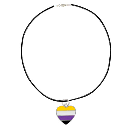 Nonbinary Heart LGBTQ Black Cord Necklaces Wholesale Packs