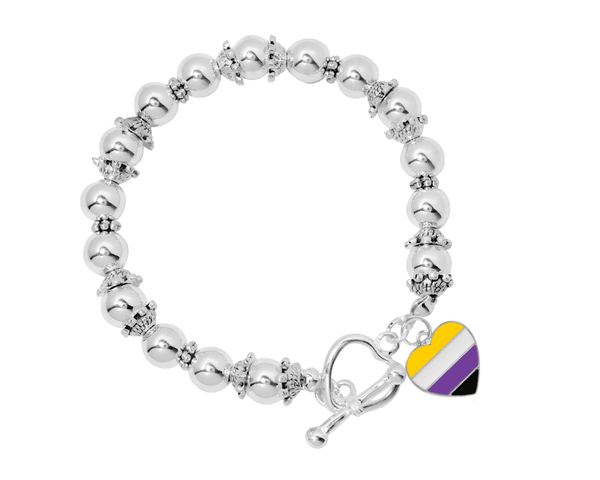 Nonbinary Heart Colored Flag Beaded Charm Bracelets, Bulk Wholesale