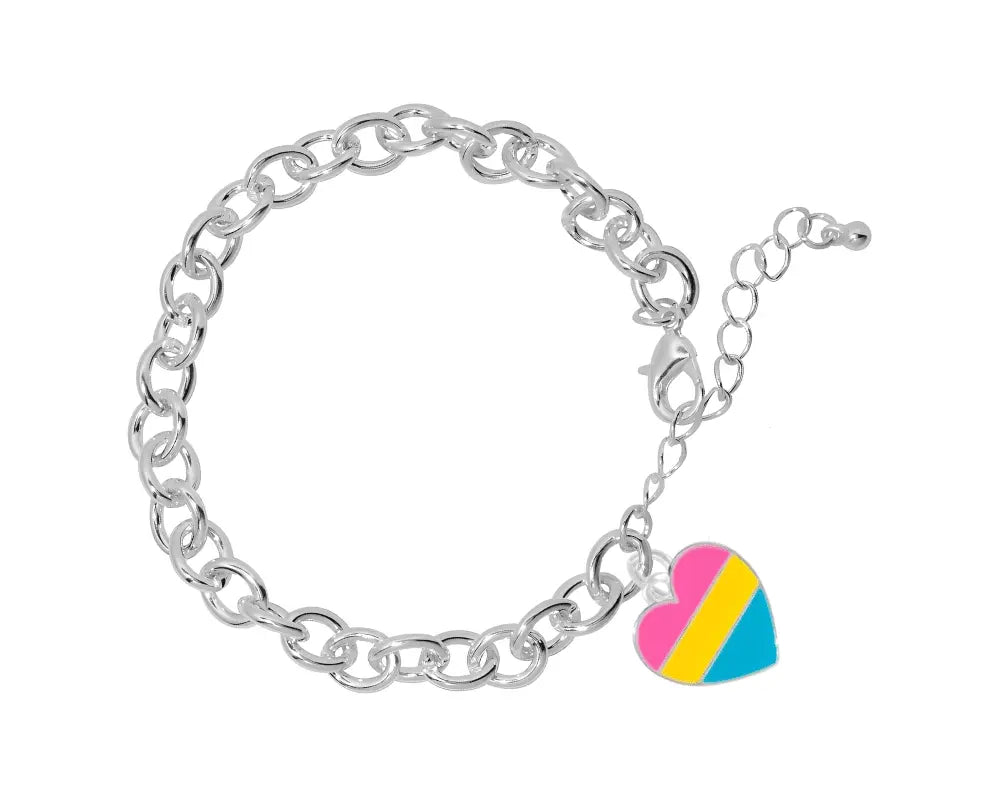 Pansexual LGBTQ Pride Heart Chunky Charm Bracelets - Wholesale