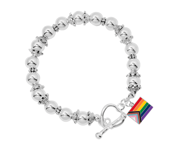 "Progress Pride" Flag by Daniel Quasar Charm Beaded Bracelets in Bulk Wholesale Packs