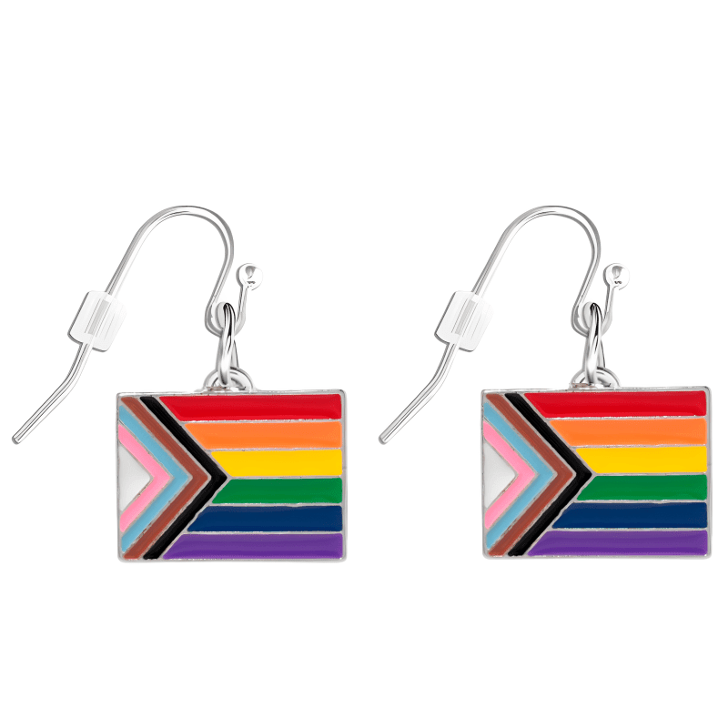 "Progress Pride" Flag by Daniel Quasar Hanging Earrings, Pride Awareness Jewelry