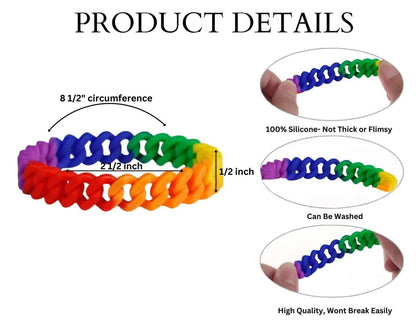 Rainbow Chain Link Silicone Bracelets, Gay Pride Wristbands in Bulk