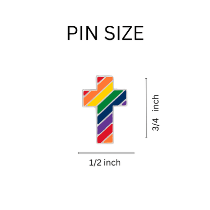 Bulk Rainbow Cross Shaped Pins, LGBTQ Gay Pride Awareness