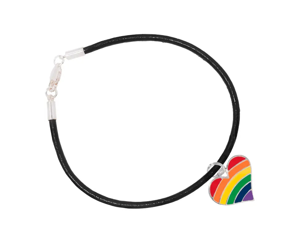 Rainbow Heart Charm Black Cord Bracelets - We Are Pride Wholesale