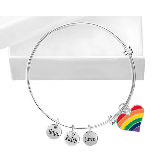 Rainbow Heart Charm Retractable Bracelets - We Are Pride Wholesale