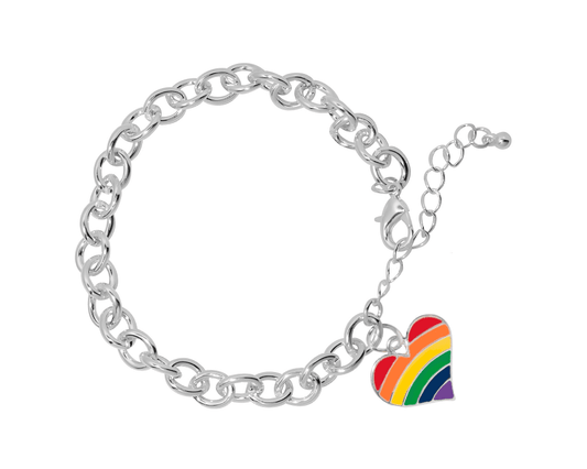 Bulk Rainbow Flag Shaped Heart Bracelets for PRIDE Parades, Events, Fundraising