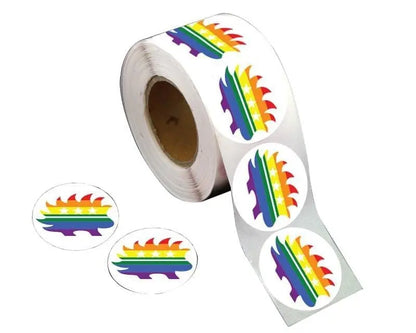 Circle PRIDE Libertarian Porcupine Stickers, Bulk Rainbow Libertarian Stickers