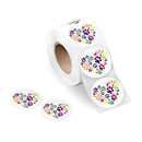 Rainbow Paw Print Heart Stickers (250 Per Roll)