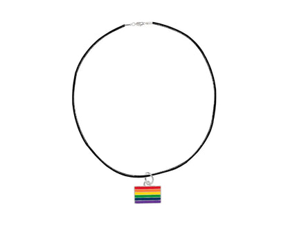 Bulk Rainbow Pride Rectangle LGBTQ Black Cord Necklaces, Gay Pride Awareness Pendants