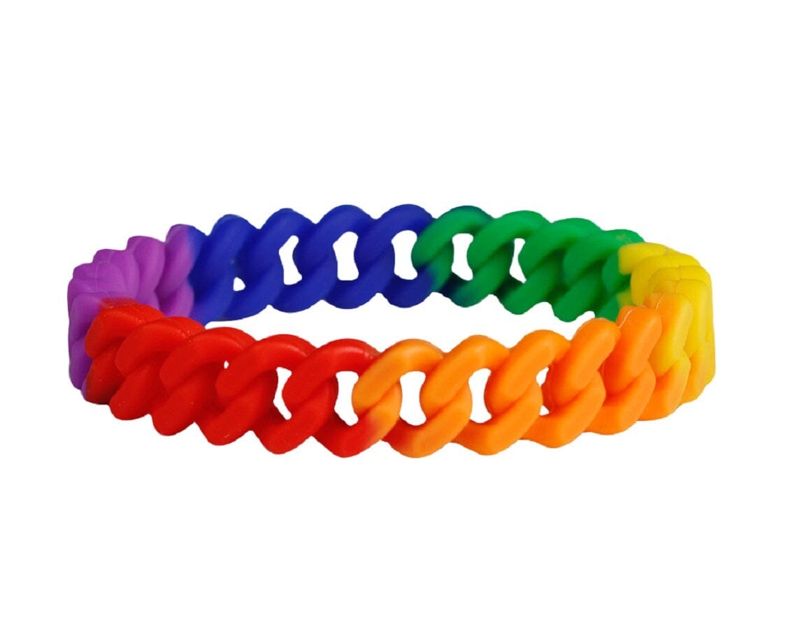 Rainbow Silicone Chain Link Style Bracelet, Gay Pride Silicone Wristband