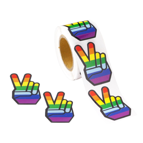 Rainbow Striped Peace Sign Hand Stickers, LGBTQ Gay Pride Awareness