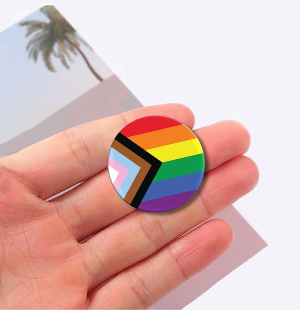 Round Daniel Quasar "Progress Pride" Rainbow Flag Button Pins