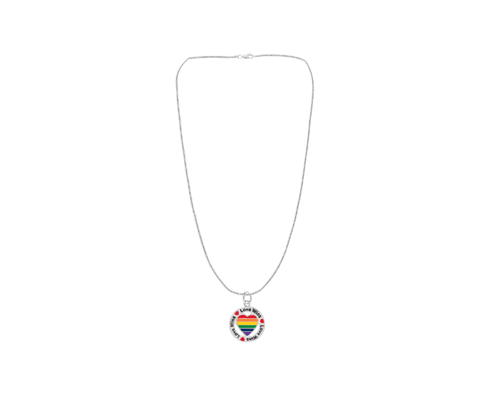  Wholesale Round Rainbow Love Wins Charm Necklaces 