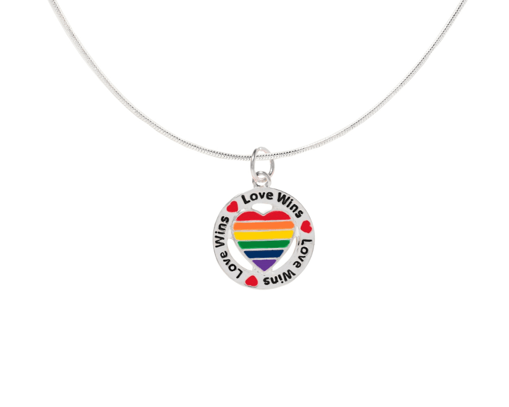  Wholesale Round Rainbow Love Wins Charm Necklaces 