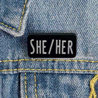 He Him Black Rectangle Silicone Pronoun Pins for Gay Pride