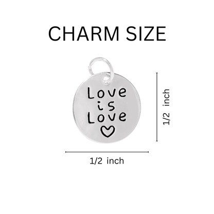 Silver Circle Love Is Love Charm Necklaces, LGBTQ Gay Pride Awareness