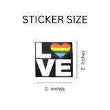 Square Bulk Rainbow Heart Love Stickers, LGBTQ Gay Pride Awareness