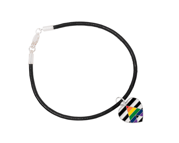 Straight Ally Gay Pride Black Leather Cord Bracelet