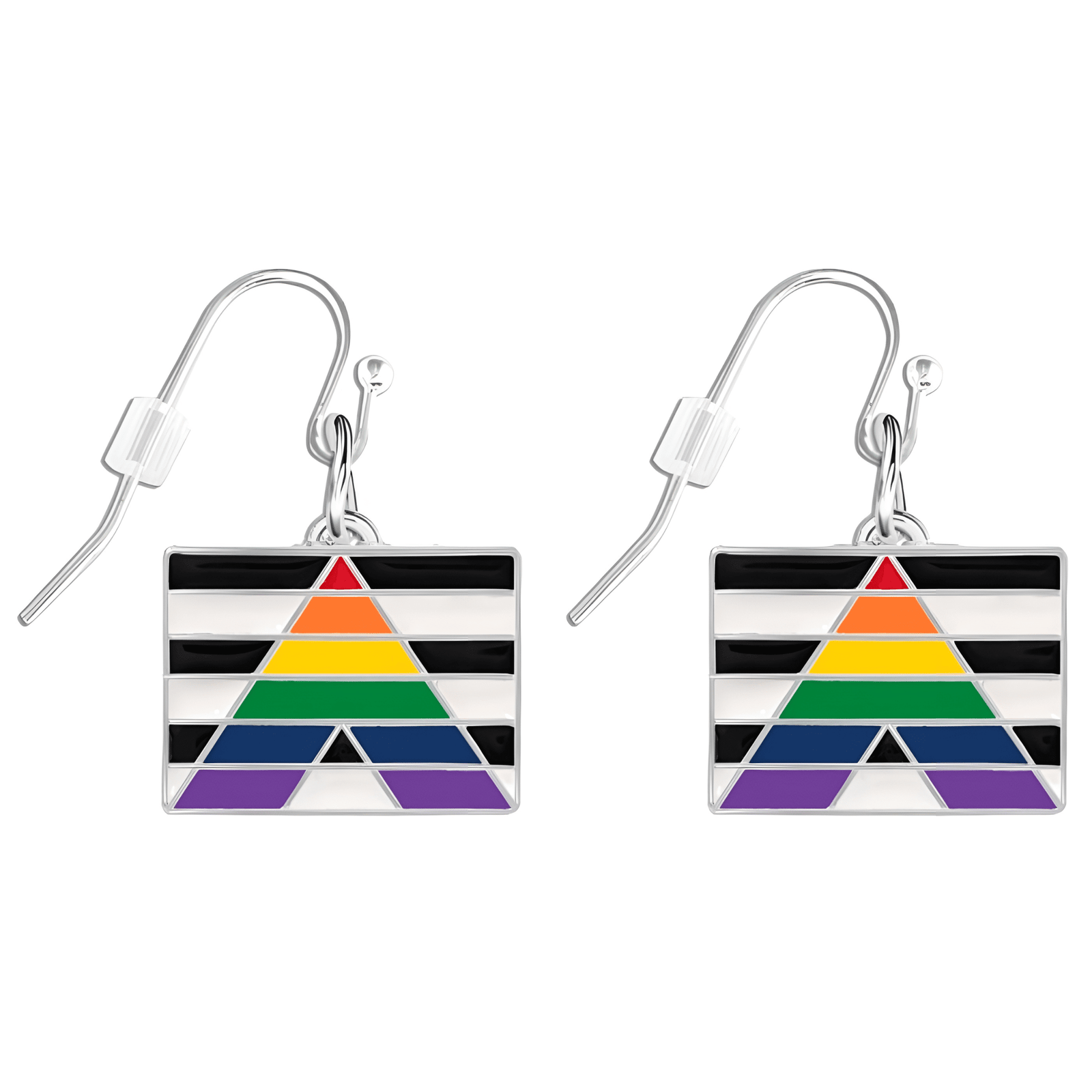 Straight Ally Rectangle Charm Hanging Earrings, LGBTQ Gay Pride Awareness