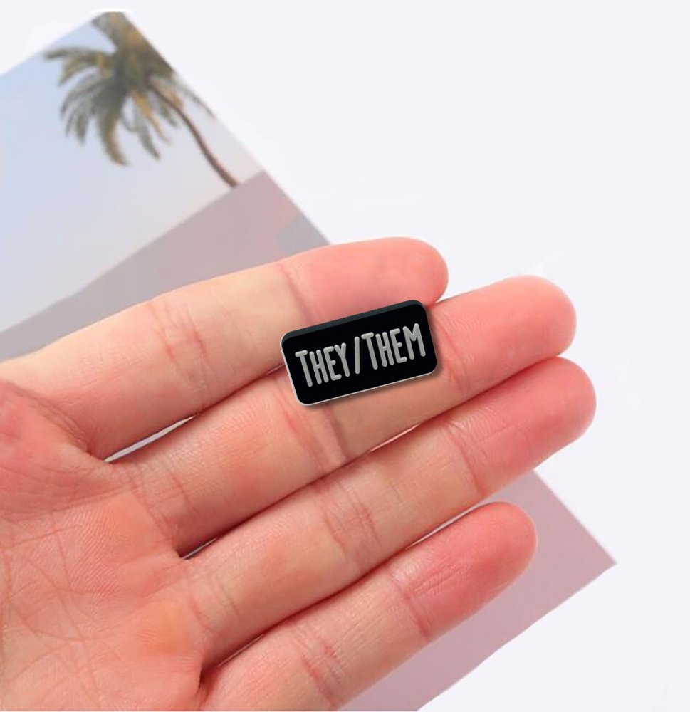 They Them Black Rectangle Silicone Pronoun Pins for Gay Pride