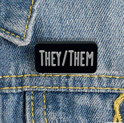 They Them Black Rectangle Silicone Pronoun Pins for Gay Pride