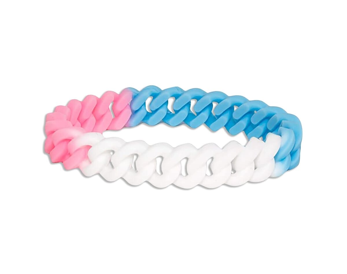 Transgender Flag Colored Chain Link Style Silicone Bracelet Wristbands - Fundraising For A Cause
