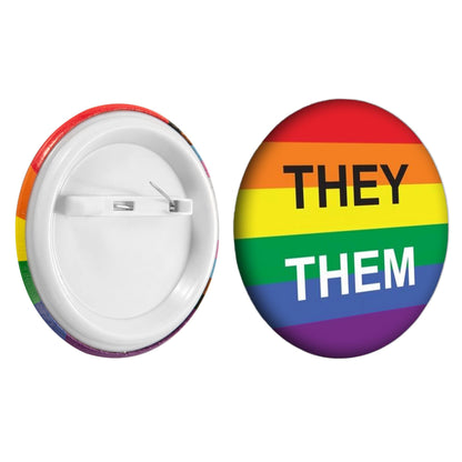 Bulk, Pronoun TheyThem Rainbow Striped Circle Button Pins, LGBTQ Gay Pride