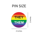 Bulk, Pronoun TheyThem Rainbow Striped Circle Button Pins, LGBTQ Gay Pride