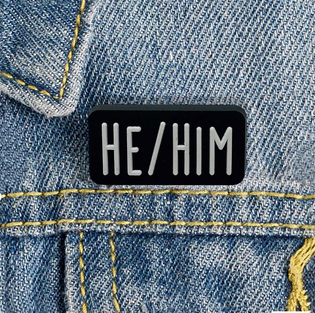 He Him Black Rectangle Silicone Pronoun Pins for Gay Pride