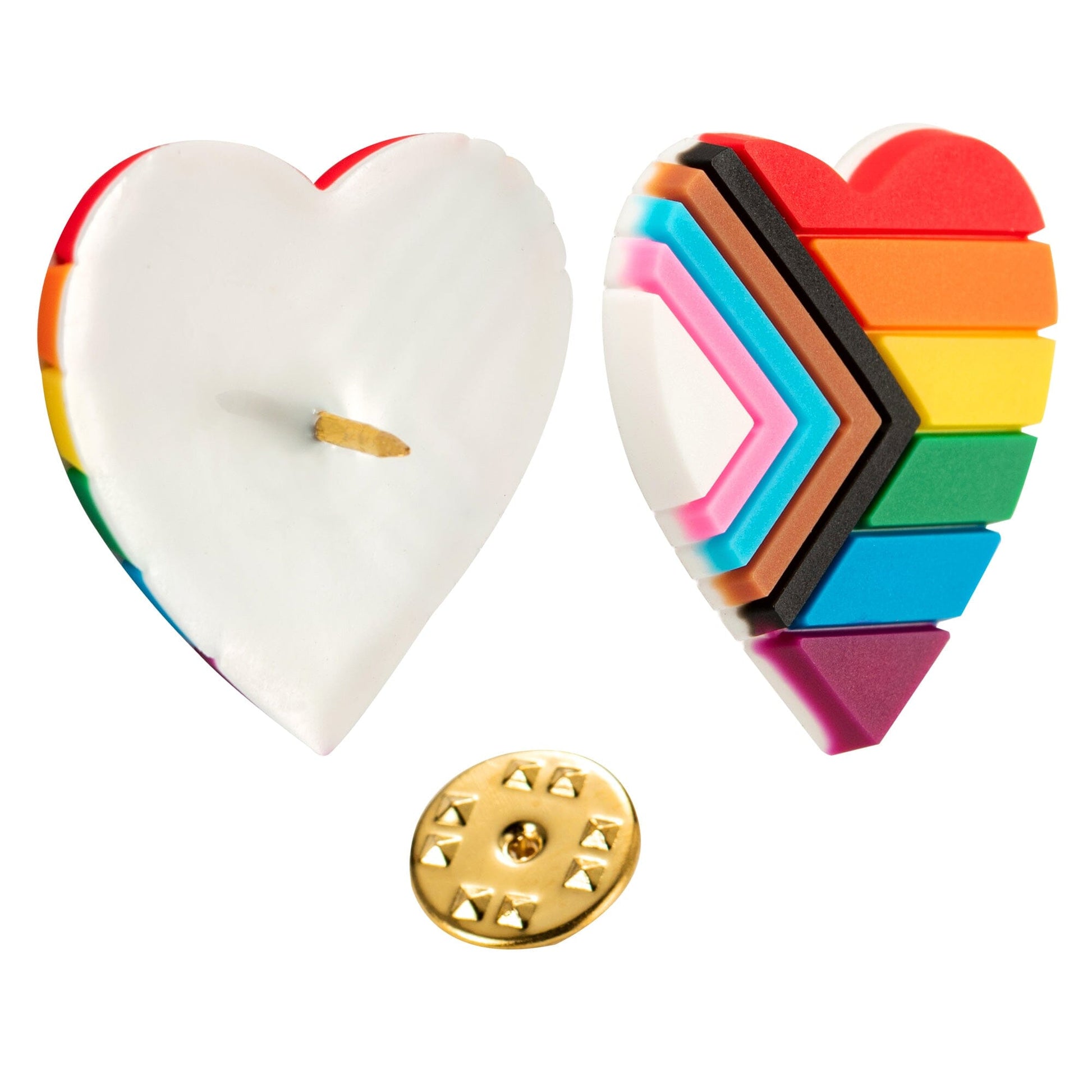 "Progress Pride" Daniel Quasar Heart Silicone Pins, Cheap LGBTQ Pins