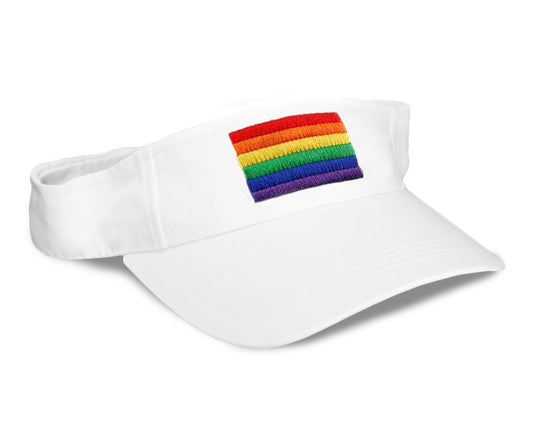 Embroidered Rainbow Rectangle Flag Visors in White - We Are Pride Wholesale