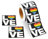 Square Bulk Rainbow Heart Love Stickers, LGBTQ Gay Pride Awareness